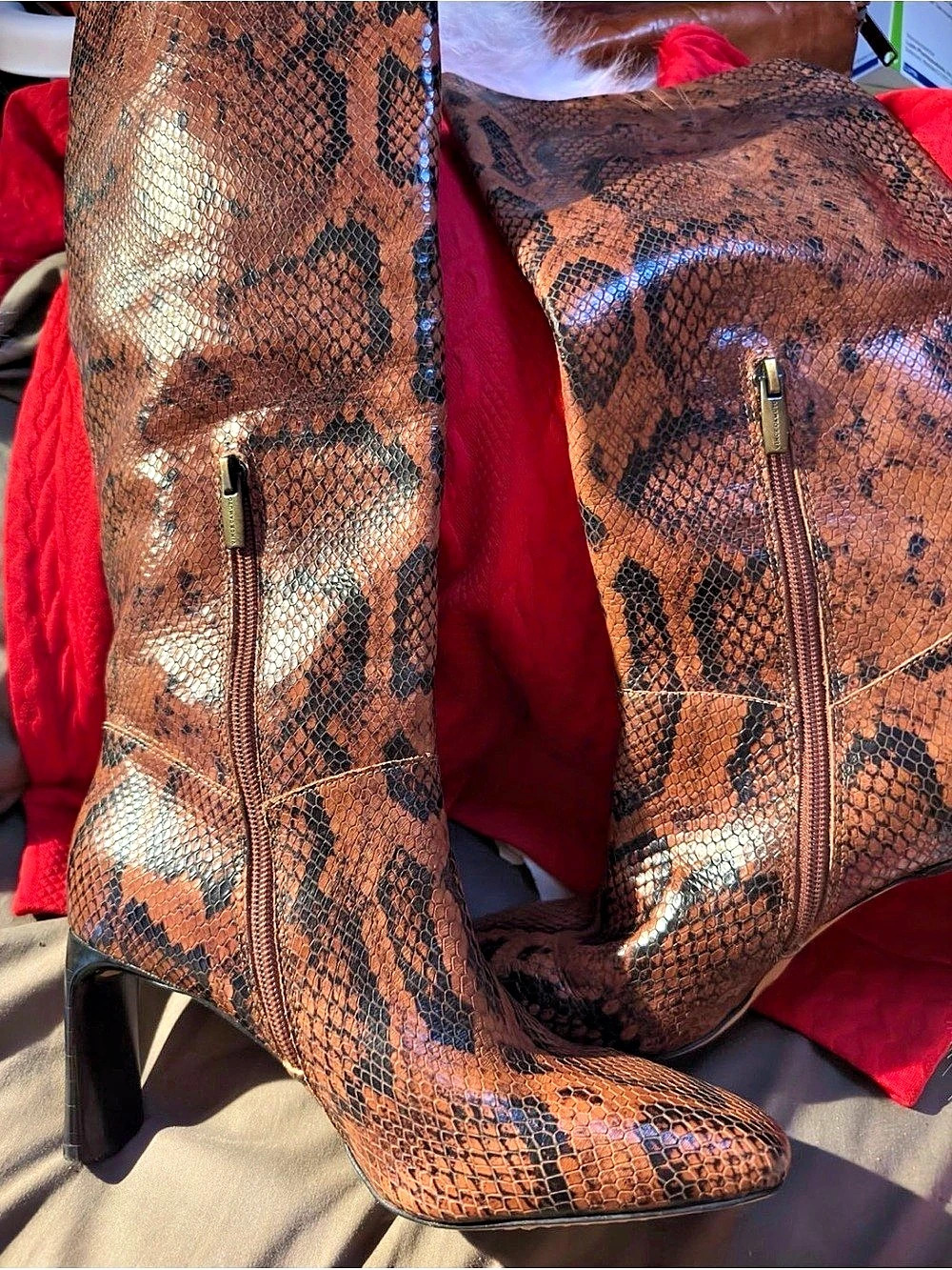 Vince Camuto Snake Print Heeled Boots Brown US 8M - Picture 2 of 7